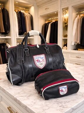 Roots Leather Large Banff Duffle Bag & Toiletry Bag GB 2004 Olympic Team Unisex